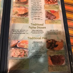 Fajita section of the menu