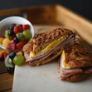 Breakfast Sandwich with fresh fruit