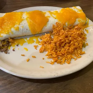 Solid combination burrito. Open it up and re-adjust as the insides are "lumpy" as various ingredients were piled in.