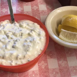 Generous with the tartar sauce and lemon