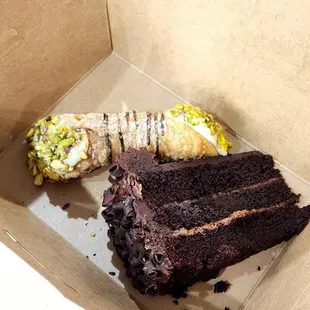 Chocolate cake and cannoli