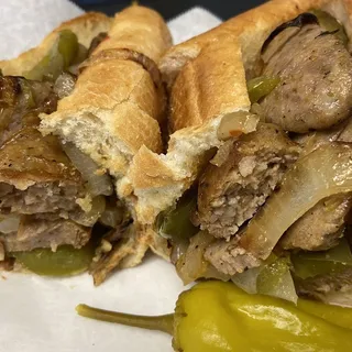 Sausage, Pepper and Onions Sandwich