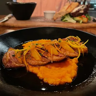 Roasted Duck and glaze, with mashed sweet potato purée