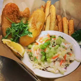 Fish &amp; Chips w/ homemade Coleslaw
