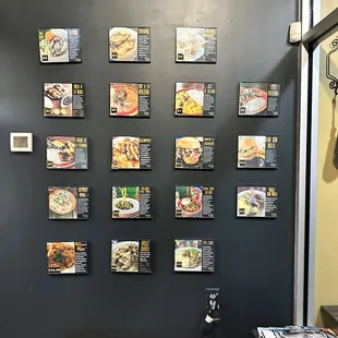 a wall of menus on a wall