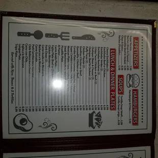 a menu on the wall