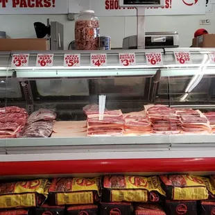 A portion of their meat selection.