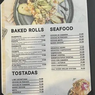 Menu Baked Rolls  Seaood  Tostadas