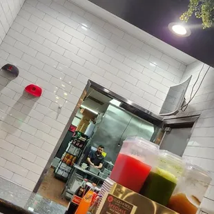 Cashier area with open door kitchen