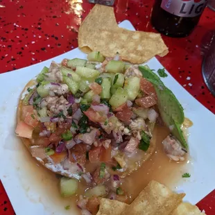 Shrimp pico de gallo, cucumber tostadas