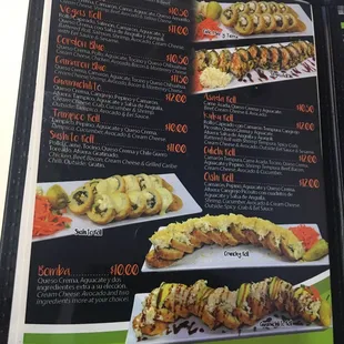 sushi and sashimi, menu