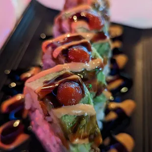 a sushi roll on a plate