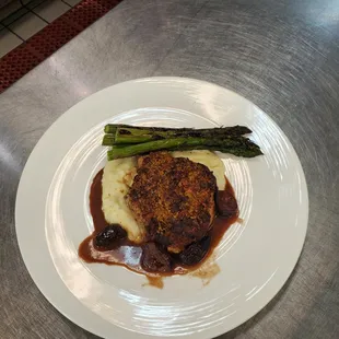 Gorgonzola-crusted Pork Chop with Sweet Fig/Port Sauce  (Photo from our tasting)