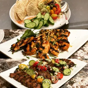 Avocado Hummus Thai Chicken Satays Marinated Hanger Steak