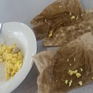 One side order of the breakfast scramble. Good, but literally a pool of butter/oil collecting on the bottom of the plate.