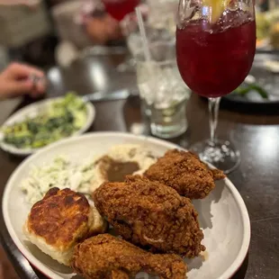 Fried Chicken &amp; Buttermilk Biscuit and Summer Tan Sangria
