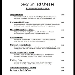 The sexy grilled cheese menu