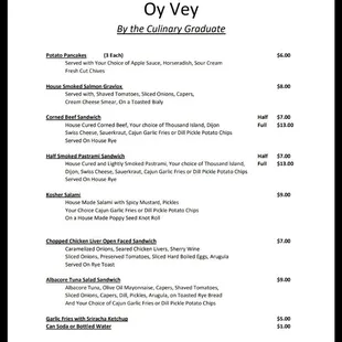 The oy vey menu
