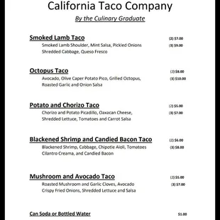 California taco company menu