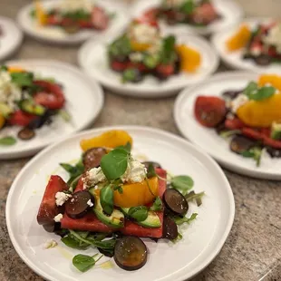 Watermelon, Tomatoes, pickled Grapes
