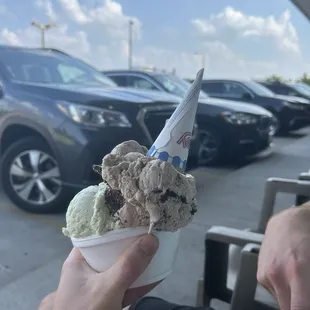 pistachio and oreo cheesecake double scoop