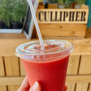 GET THIS!!! Strawberry slushie made with berries from the farm