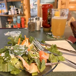 Salad sans the croutons and shredded cheese. (no thanks). Fresh, basic and tasty.