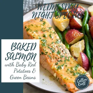 baked salmon with baby red potatoes and green beans