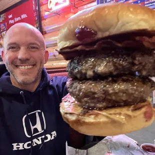 peanut butter and jelly burger with an added patty