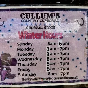 Winter Hours 2025