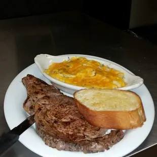 Stellar lunch ribeye steak with an out of this world loaded mashed potatoes