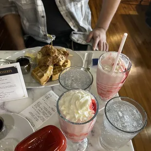 Strawberry Milk Shakes and chicken &amp; waffles