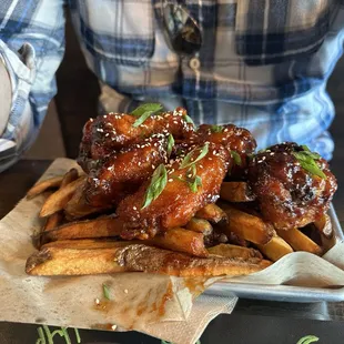 Korean BBQ wings and fries