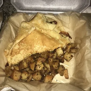 Big Smokey Crepe with side of Potatoes