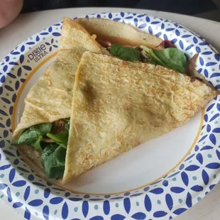 Savory crepe with spinach and mushrooms