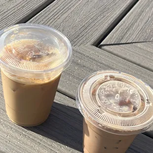 Lavender bee (16 oz) and iced mocha (12 oz)