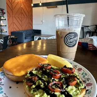 Avocado Caprese toast and Chai Latte