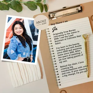 Meet Ja! She's our mood booster and hype woman! You can find her behind the chair or helping Jamie day to day.