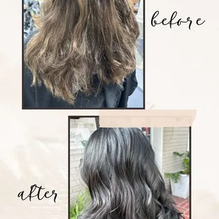 What could your before and after, look like? This is an all over color to help balance her tone and get closer to her natural color.