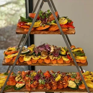 a tiered display of vegetables