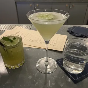 A Cucumber Collins and a Basil Gimlet