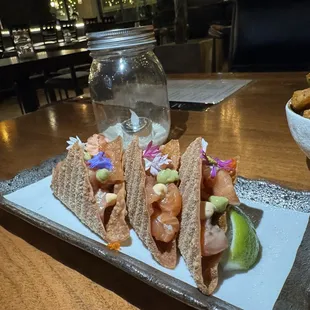 Salmon wonton tacos