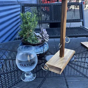 Enjoying a glass of water on the patio, deciding what beer to have while the taco truck is setting up.