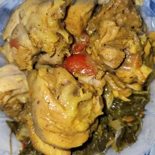 Curry Chicken,  Peas and Rice and Collard Greens!!