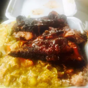 Jerk Chicken with Curry Sauce on the rice!