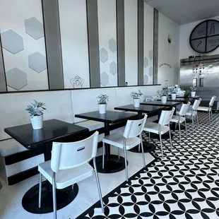 tables and chairs in a restaurant