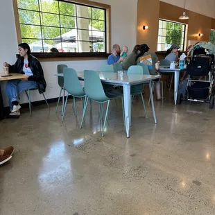 Table and beautiful green chairs