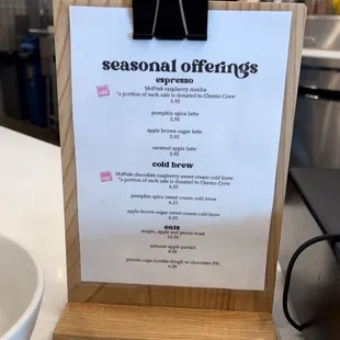 Seasonal Menu - MOPink