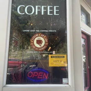 a sign in the window