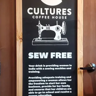 Buying with a cause. Part of the money you spend here on coffee goes towards providing sewing machines for women in India